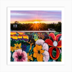 A wall of flowers under the sunset Art Print