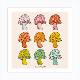 Rainbow Mushrooms Art Print