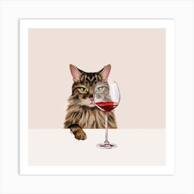 Long haired Tabby Wine Cat Art Print