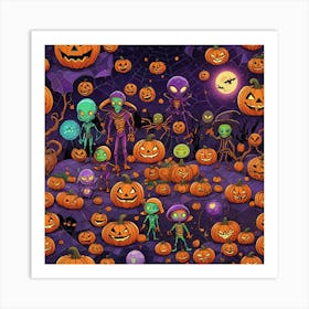 Alien Halloween Pumpkins Art Print