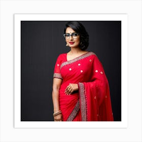 Indian Businesswoman Exuding Confidence In Her 30s Wearing A Formal Saree With A Modern Twist Her Art Print