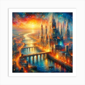 Cityscape At Sunset 1 Art Print