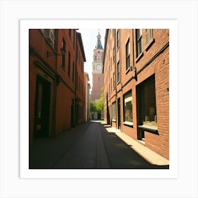 Narrow Alley With Clock Tower Poster