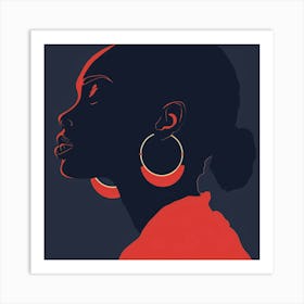 Silhouette Of Woman With Hoop Earrings Art Print