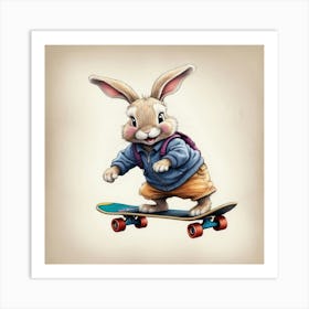 Bunny On Skateboard 2 Art Print