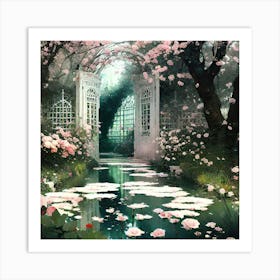 Cherry Blossoms In The Garden Art Print