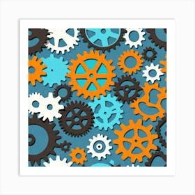 Seamless Pattern Of Gears 1 Art Print