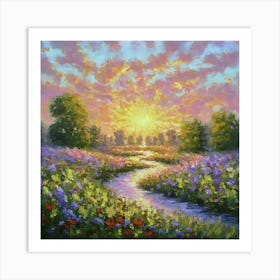 Impressionist Sunrise Meadow Art Print