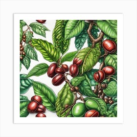 Coffee Tree Seamless Pattern Art Print