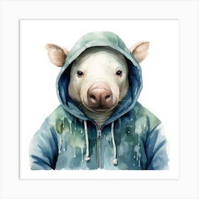 Watercolour Cartoon Tapir In A Hoodie Art Print