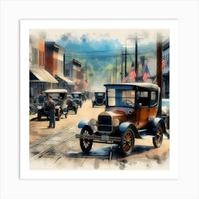 Early America & The Automobile ~Reimagined 4 Art Print