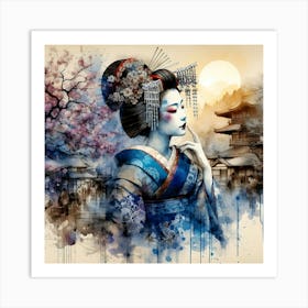 Japan Traditional Geisha Illustration By Ad 95 Art Print