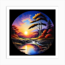 Sunset Over A River1 Art Print