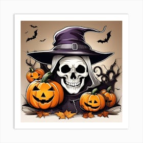 Halloween Witch With Pumpkins 1 Art Print