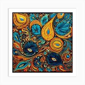 Peacock Painting, Paisley Explosion A Vibrant Tapestry With A Dense Paisley Pattern Use A Variety Of Colors Art Print