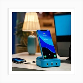 A Photo Of A Mobile Phone With A Bright Blue Backg (2) Art Print