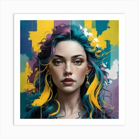 Girl With Colorful Hair 1 Art Print