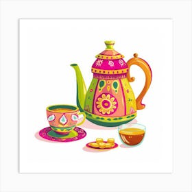 Teapot And Cups Art Print