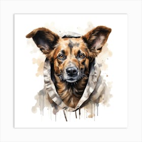 Watercolour Cartoon African Wild Dog In A Hoodie 2 Art Print