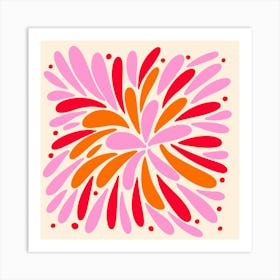 Floral Burst pink, red and orange Art Print