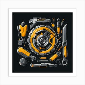 Logo Vector Tools Wrench Hammer Screwdriver Saw Pliers Drill Gear Nuts Bolts Spanner Ch (14) Art Print