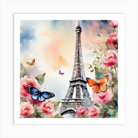 Eiffel Tower And Roses Art Print