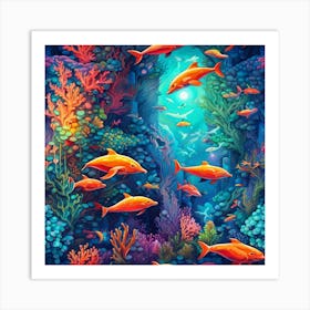 Coral Reef With Dolphins Art Print