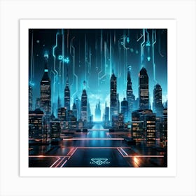 Ai Encapsulates A Futuristic Cityscape Algorithms Visualized As Glowing Streams Flowing Into Encryp (1) Art Print