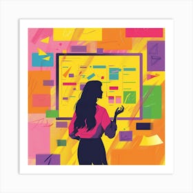 Illustration Of A Woman Looking At A Board Art Print