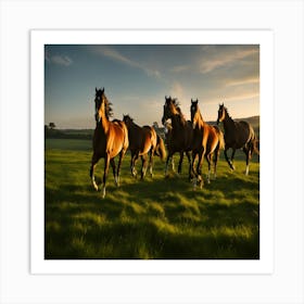 Horses Galloping At Sunset Art Print