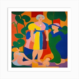 Woman And Two Children Art Print