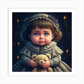 Little Girl Holding Teddy Bear Art Print