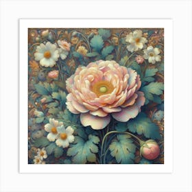 Peonies And Daisies Art Print