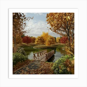 Autumn Leaves And Bridge Art Print