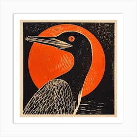 Retro Bird Lithograph Cormorant 1 Art Print