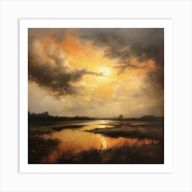 Sunset Over The River 3 Art Print