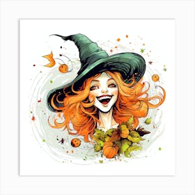 Halloween Girl With Witch Hat 1 Art Print