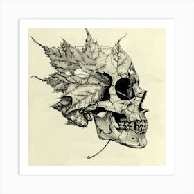 Skull With Leaves 1 Art Print