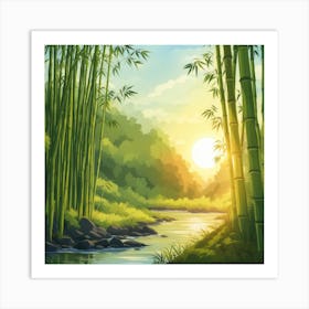 A Stream In A Bamboo Forest At Sun Rise Square Composition 28 Art Print