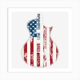 Us American Flag Guitar Musician Distressed Guitars Vintage Art Print