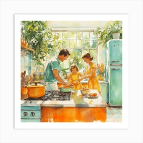 Family In The Kitchen Art Print