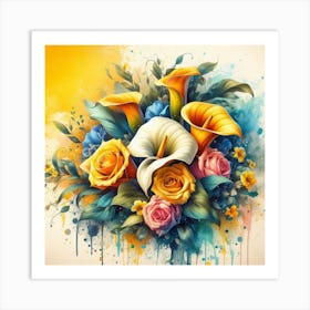 A beautiful and distinctive bouquet of roses and flowers 4 Art Print