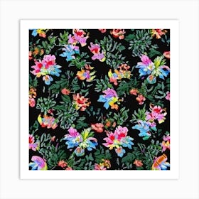  Seamless Floral Pattern Depicting Arrival Of Spring In Style Of David Hockney And San Art Print