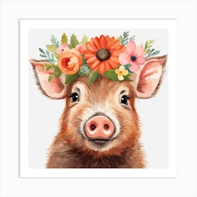 Floral Baby Boar Nursery Illustration (25) Art Print