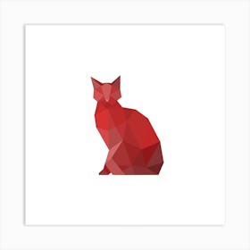 Red Geometric Cat Art Print