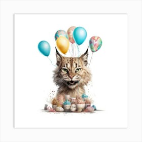 Lynx With Balloons Art Print