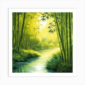 A Stream In A Bamboo Forest At Sun Rise Square Composition 428 Art Print