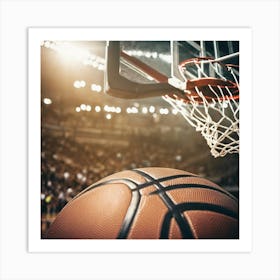 Basketball Ball In The Hoop Art Print