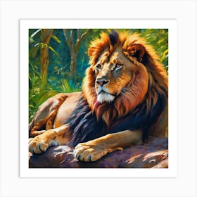 Savanna lion discovers artistic talent. Art Print