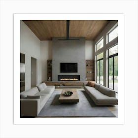 Modern Living Room With Fireplace 5 Art Print